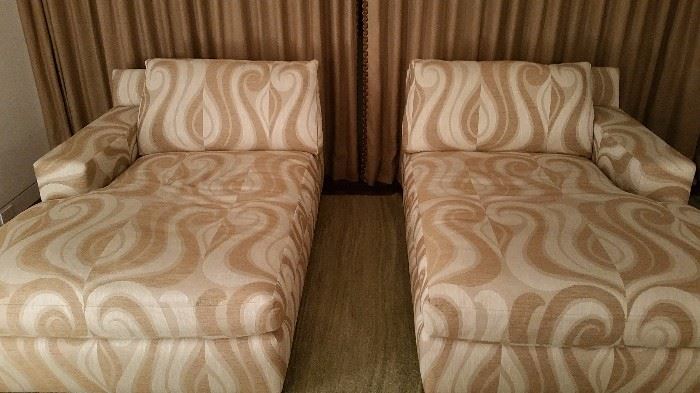 A Rudin, pair chaise lounges, Saarinen, 
Clarence House fabric
