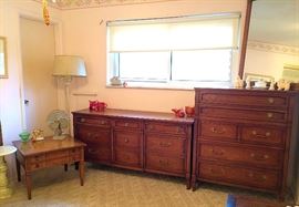 Vintage Dresser, Chest of Drawers, End Table & Mirror