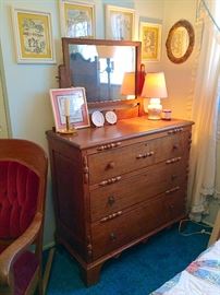Antique Dresser with Mirror, Adorable Vintage Children's Framed Prints
