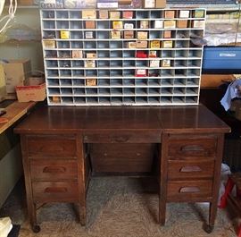 Vintage Typewriter Desk with Attached Cubby Storage