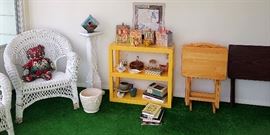 Wicker, Pedestal Stand, Planters, Pottery, Ceramic House Shaped Canister Set, TV Dinner Trays, Books