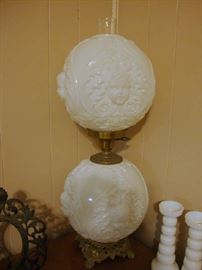 Milk Glass Gone with the Wind Lamp with Cherub faces