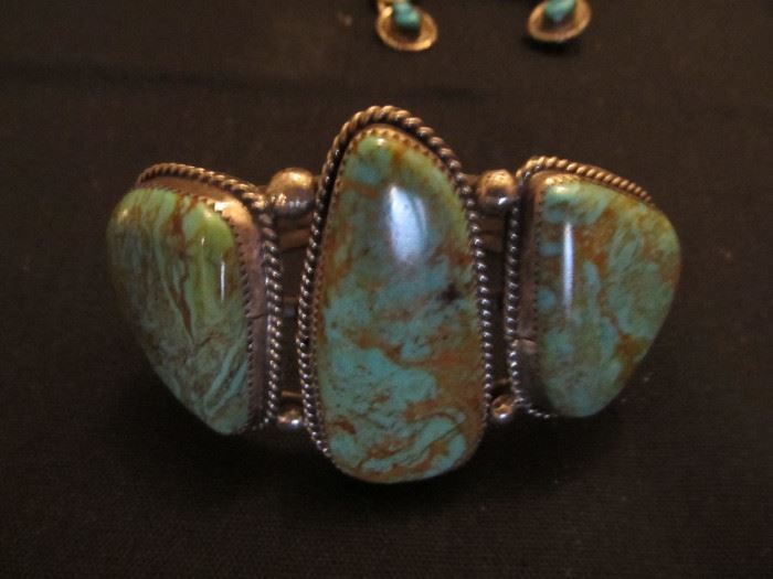 Green Navajo Turquoise Bracelet, In the flesh, this is the most beautiful green turquoise I have ever seen.