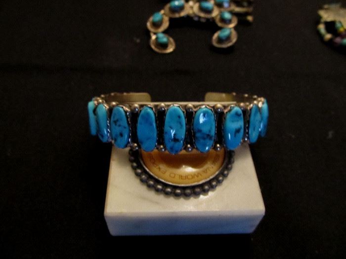 Mary Ann Spencer Navajo very heavy Blue Turquoise Bracelet