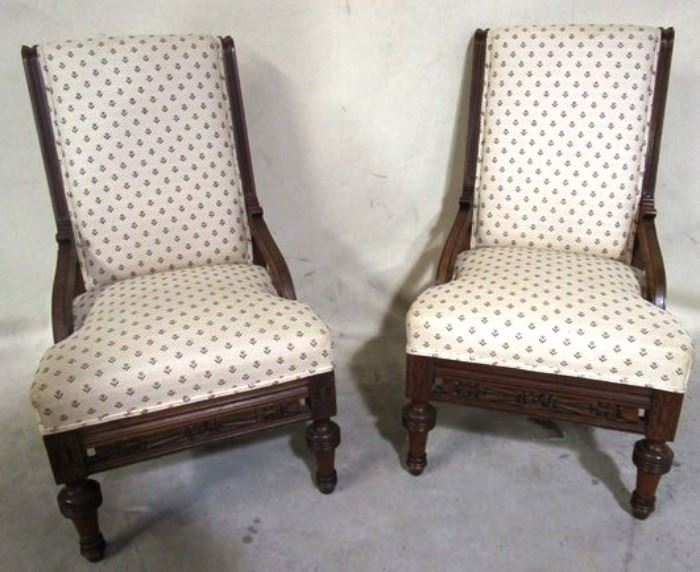 Pair walnut Victorian chairs