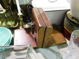Wooden bookends, enamelware