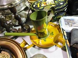 Handpainted items, wooden taper holders