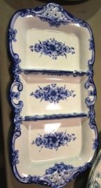 Blue and white Separated serving platter
