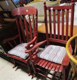 Red rocking chairs