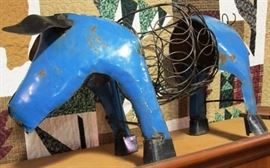 Blue pig planter - metal art