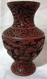 Wood carved vase