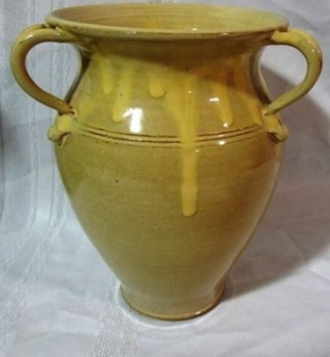 Yellow double handled vase