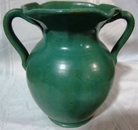 Green double handled vase