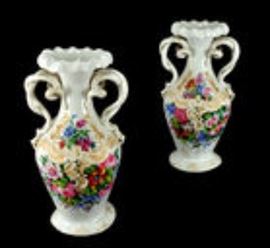 Pair antique Dresden snake vases