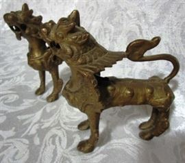 Early pair Chinese bronze foo dogs