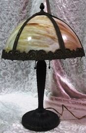 Signed Miller slag glass lamp