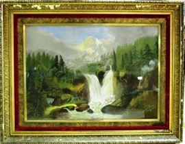 Large pastoral waterfall painting