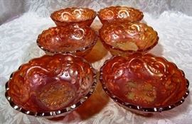 6 small orange carnival glass