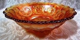 Orange carnival glass bowl