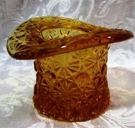 Pressed glass amber hat