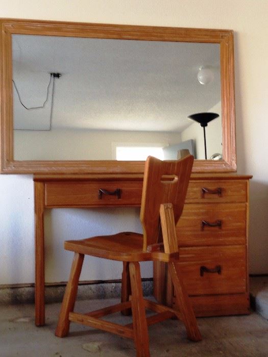 Ranch Oak mirror, desk and chair