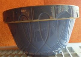 large old blue crock mixing bowl