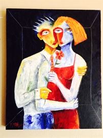 1999 Jennifer Main original oil on canvas. 24x30. gallery-wrapped.  "Shared Eye Couples" is one her genres. Bankable artist. Google her.