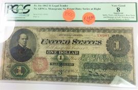 Rare 1862 $1 Legal Tender--radar serial!