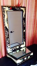 Peace and Tranquility mirror. Lovely Asian / herond motif in lacquer, beveled mirror . Hang or place