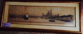 19th century signed print by Frederick Leo Hunter  London on the Thames, large well framed            