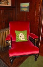 Pair of Red Upholstered Arm Chairs