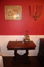 Federal Mahogany Game Table, Original Watercolor of Architectural Scene