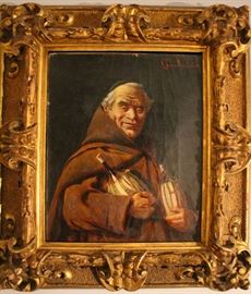 Signed Oil on Canvas of Monk