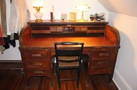 Rolltop Desk, Table Lamps, Office Needs