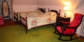 Pair of Twin Beds, Bedding, Roll Arm Rocker Dressing Mirror