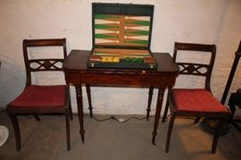Antique Game Table, Backgammon Set