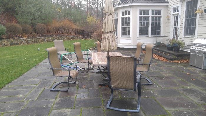 slate table with patio furnishins