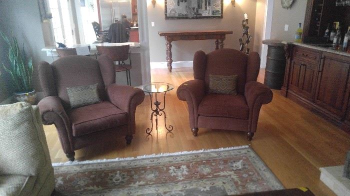 high back chairs and large oriental rug