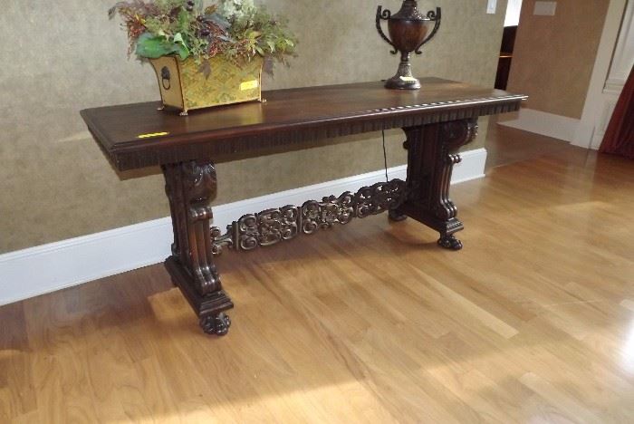 Carved solid wood console table