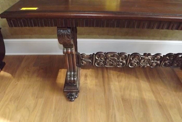 Detail of the solid wood carved console table