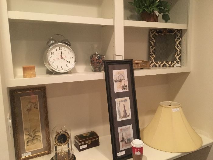 Framed art, LARGE alarm clock, anniversary clock, lamp shade, silk plant
