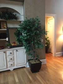Home decor items, mirror, framed art, silk plant