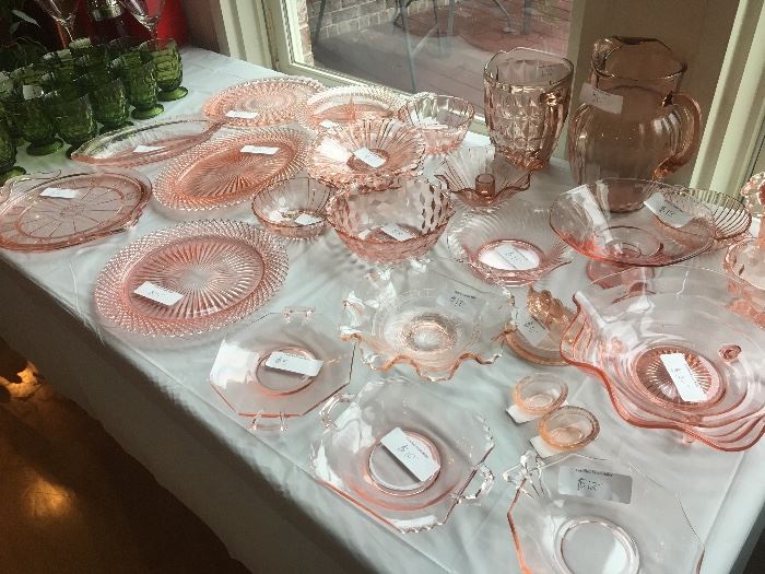 Detail of the pink depression glass