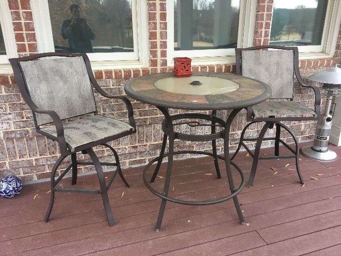 Outdoor all weather bistro table with slate top and 2-chairs-SOLD!