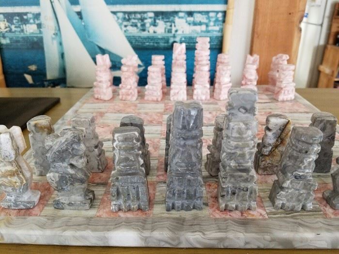 Mexican Carved Marble Chess Game  