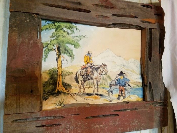 Original Western Picture with Rustic Wood Frame
