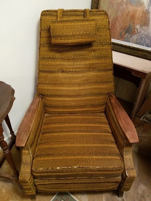 Danish...Mid-Century Modern Recliner...in good shape...just needs a little touch up. No Maker's Mark that I could find. Classic. 