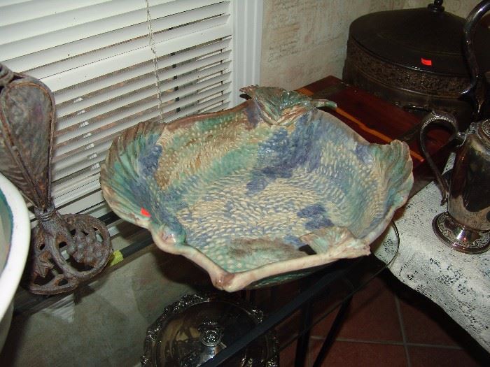 Large pottery bowl in shape of a fish