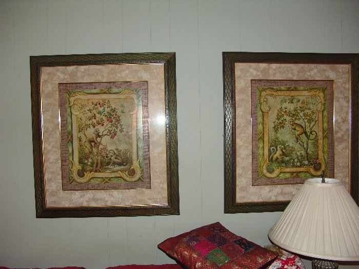 Pair framed monkey prints