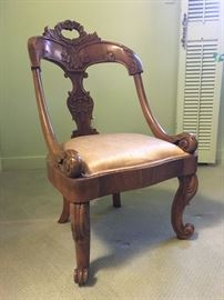 Antique Round Back Chairs, Pair, With Carved Frame